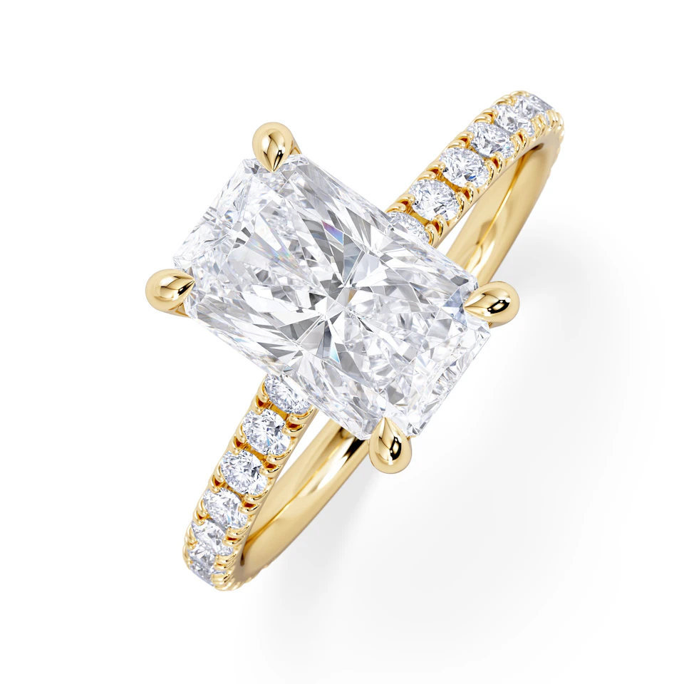 Amora Radiant 2.00ct Hidden Halo Lab Diamond Engagement Ring With Side Stones Set in 18K Gold