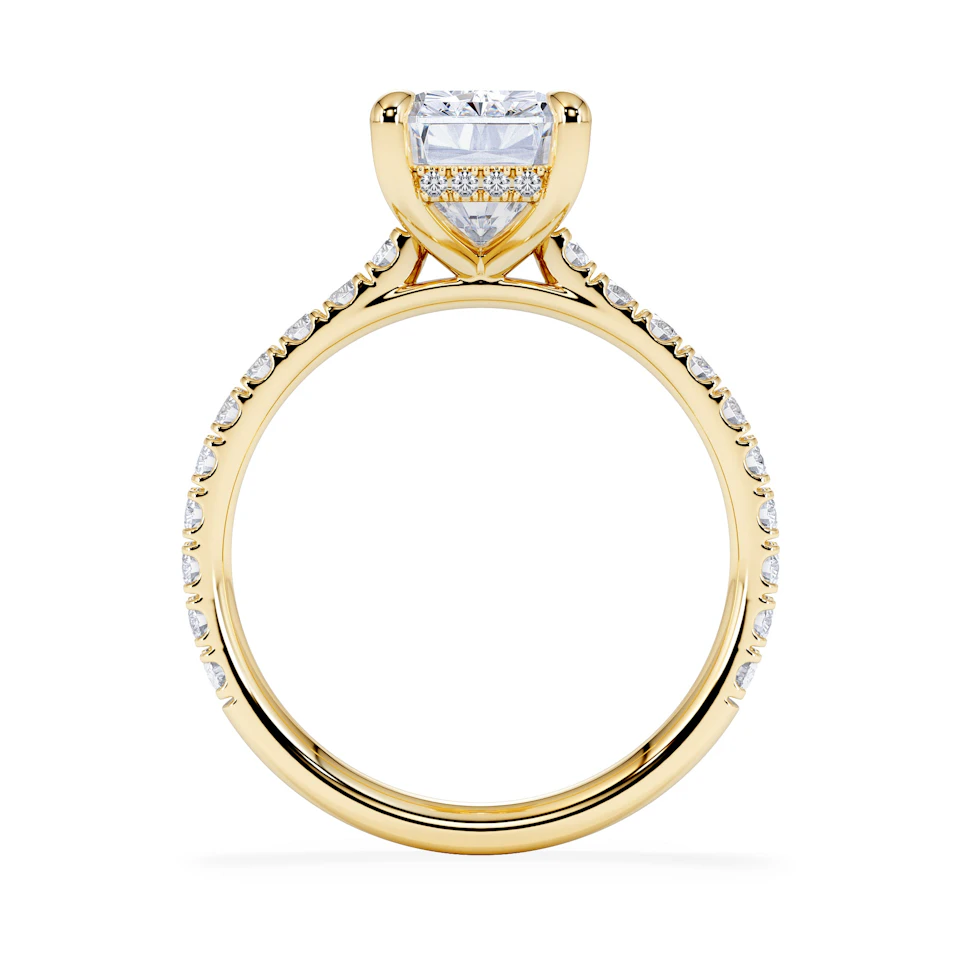 Amora Radiant 3.00ct Hidden Halo Lab Diamond Engagement Ring With Side Stones Set in 18K Gold