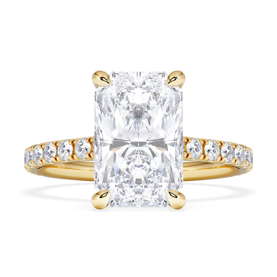 Amora Radiant 3.00ct Hidden Halo Lab Diamond Engagement Ring With Side Stones Set in 18K Gold