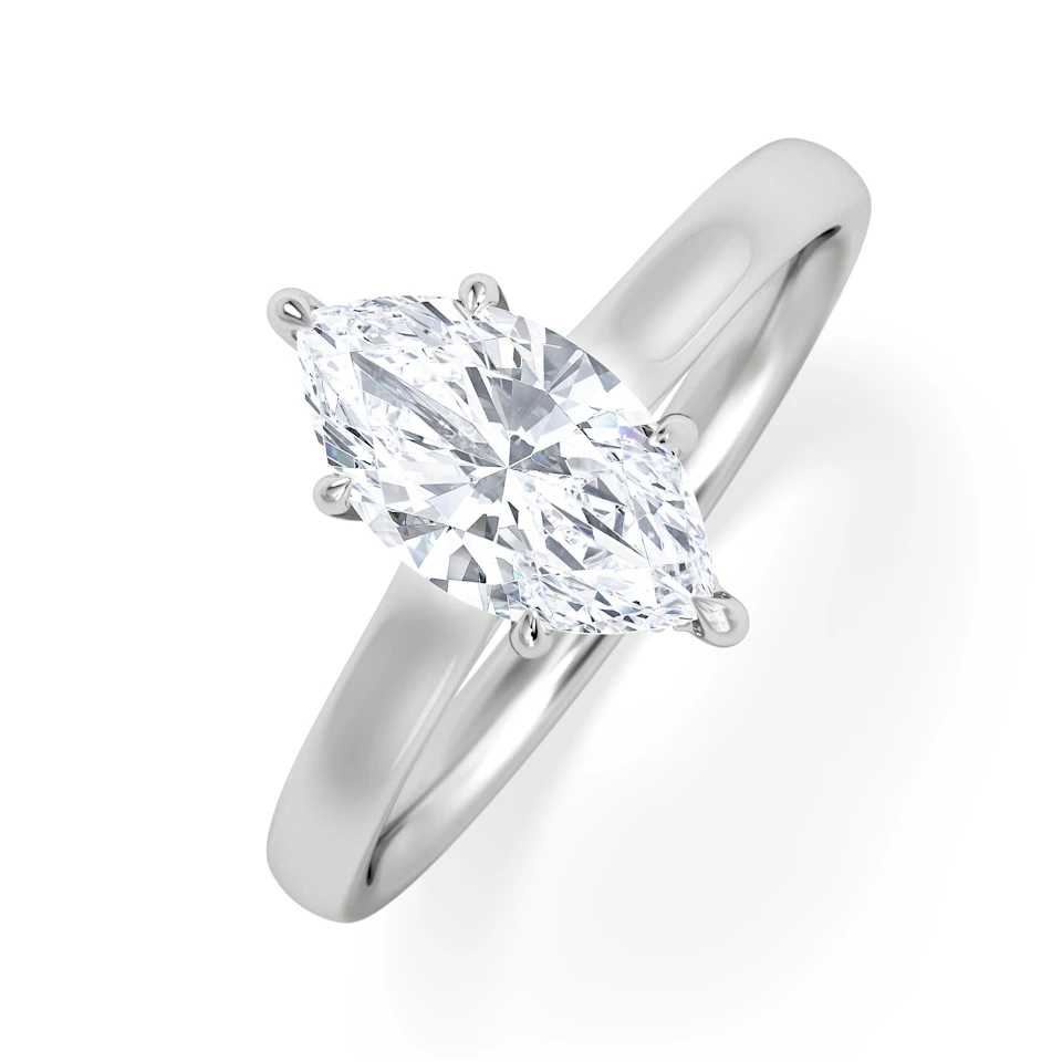 Amora Marquise 1.07ct Hidden Halo Lab Diamond Engagement Ring F/VS Set in 18K White Gold