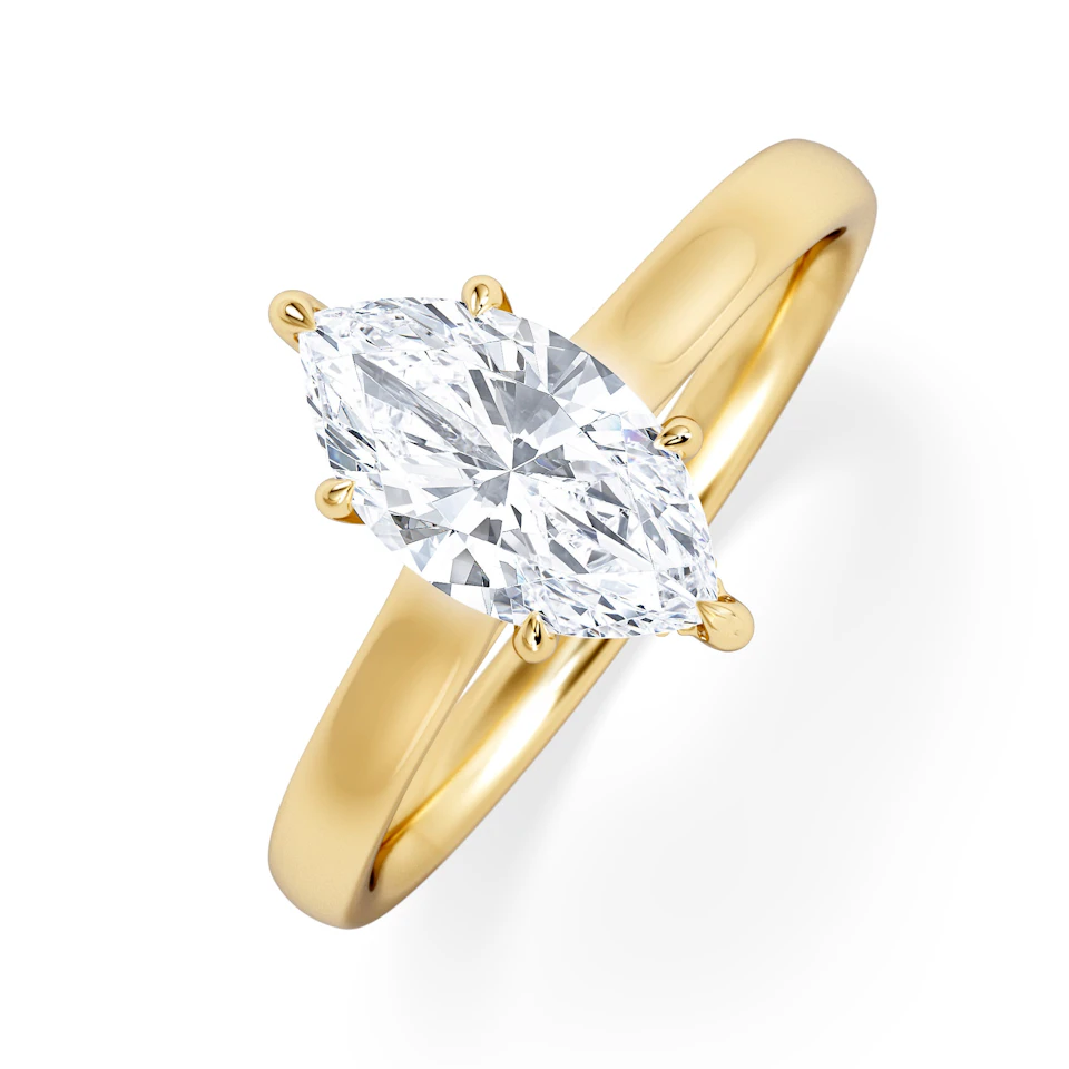 Amora Marquise 1.07ct Hidden Halo Lab Diamond Engagement Ring F/VS Set in 18K Gold