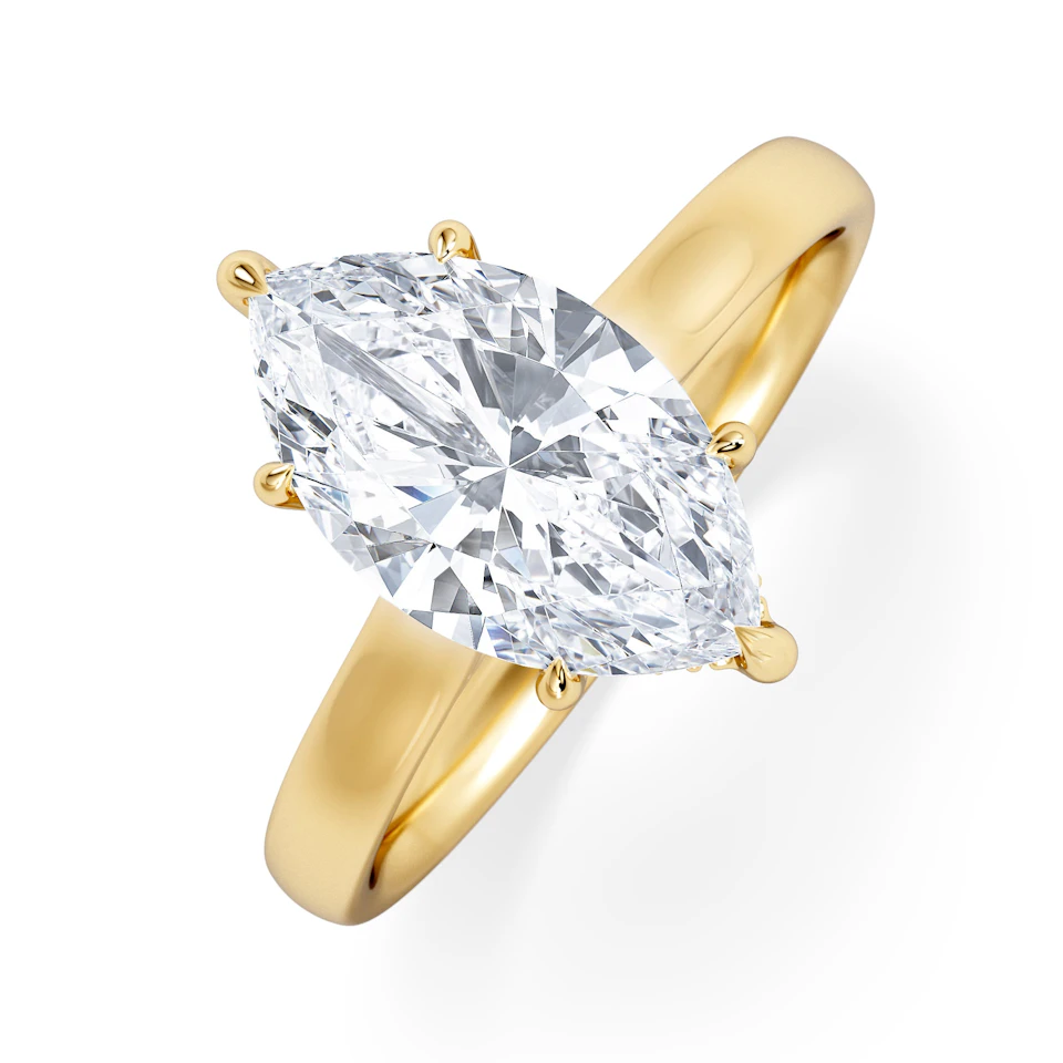 Amora Marquise 2.09ct Hidden Halo Lab Diamond Engagement Ring F/VS Set in 18K Gold