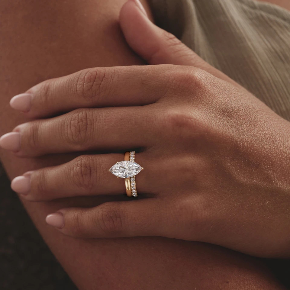 Amora Marquise 3.11ct Hidden Halo Lab Diamond Engagement Ring G/VS Set in 18K Gold