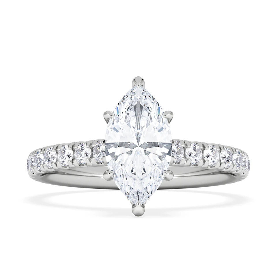 Amora Marquise 1.47ct Hidden Halo Lab Diamond Engagement Ring With Side Stones Set in Platinum