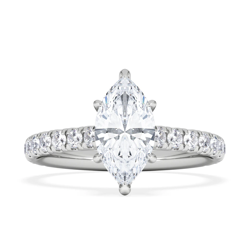 Amora Marquise 1.47ct Hidden Halo Engagement Ring With Side Stone Set in Platinum