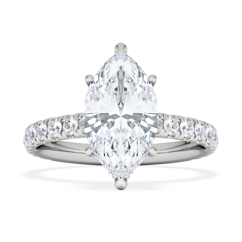 Amora Marquise 2.55ct Hidden Halo Lab Diamond Engagement Ring With Side Stones Set in Platinum
