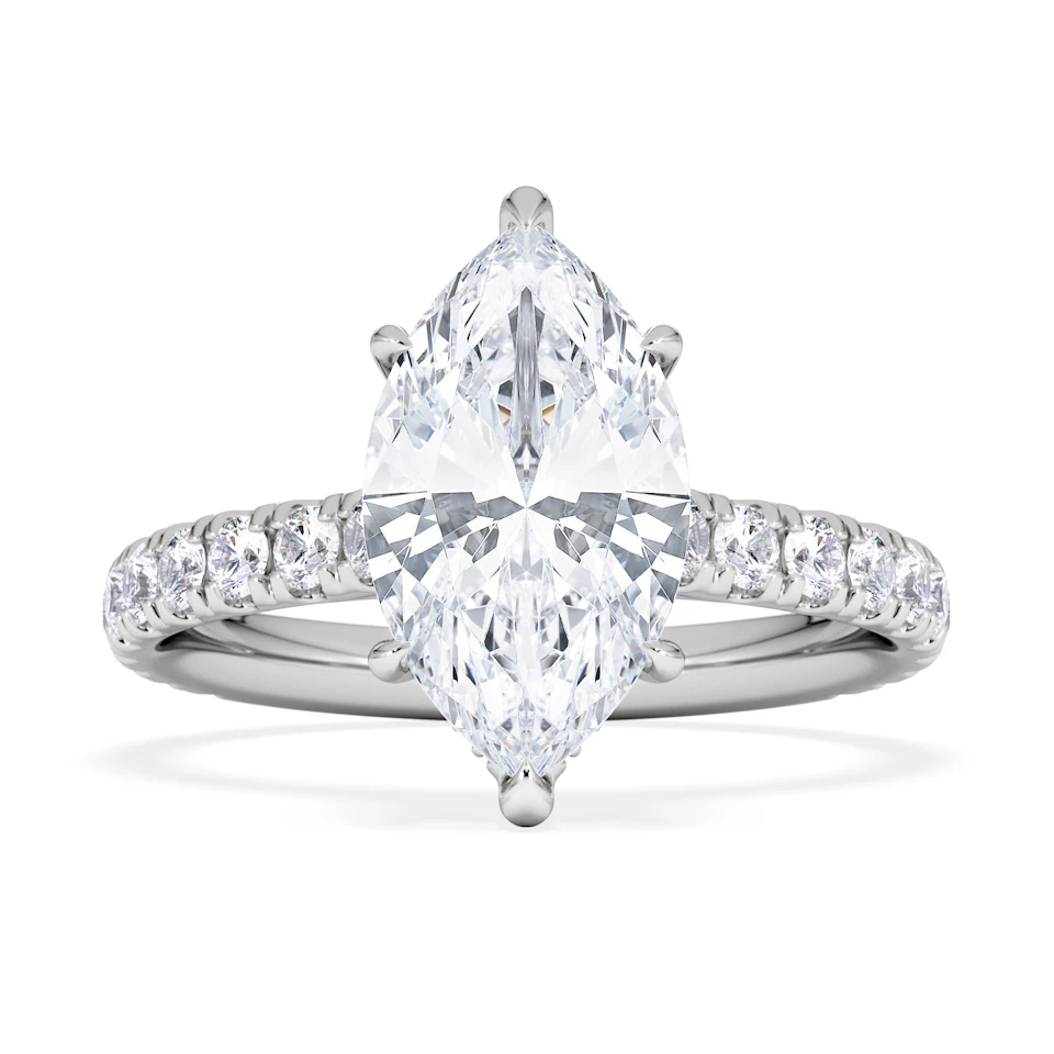 Amora Marquise 2.55ct Hidden Halo Lab Diamond Engagement Ring With Side Stones Set in 18K White Gold