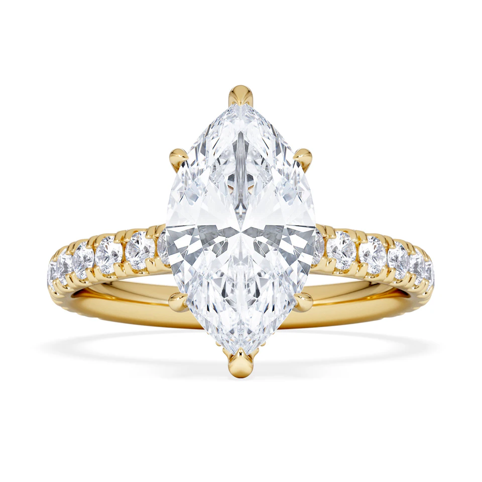 Amora Marquise 2.55ct Hidden Halo Lab Diamond Engagement Ring With Side Stones Set in 18K Gold