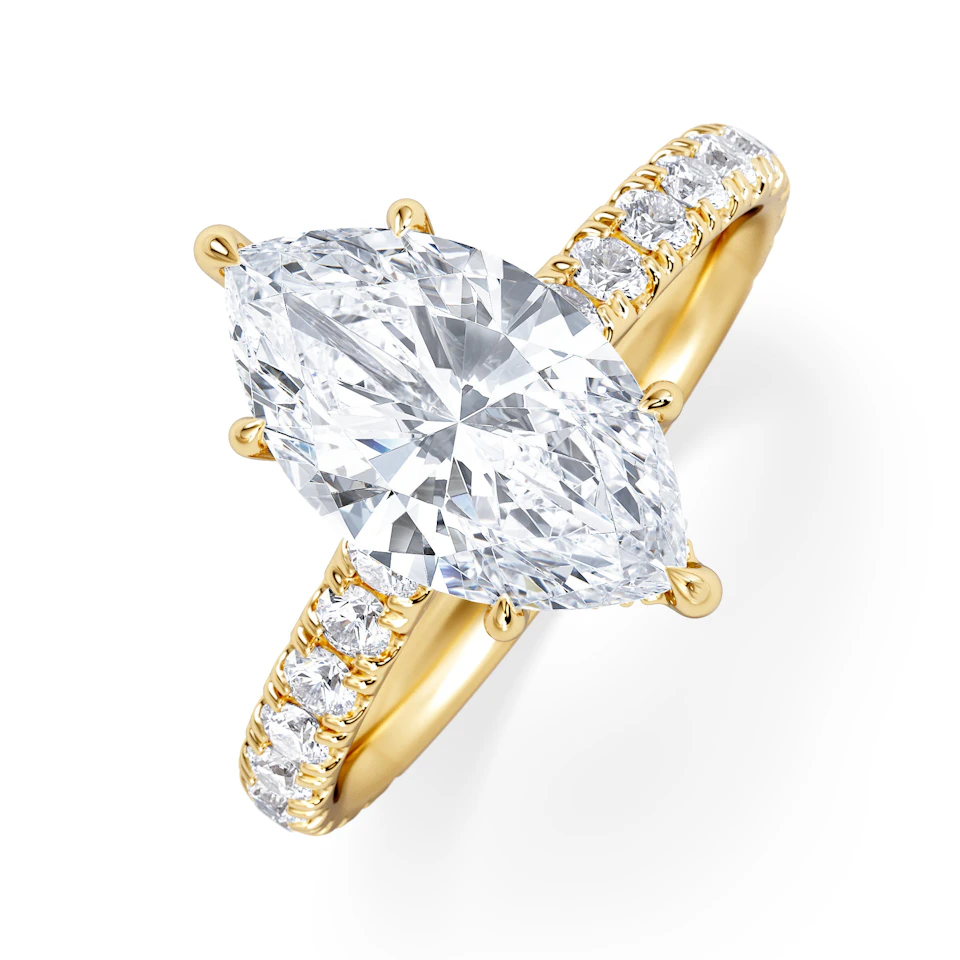 Amora Marquise 2.55ct Hidden Halo Lab Diamond Engagement Ring With Side Stones Set in 18K Gold