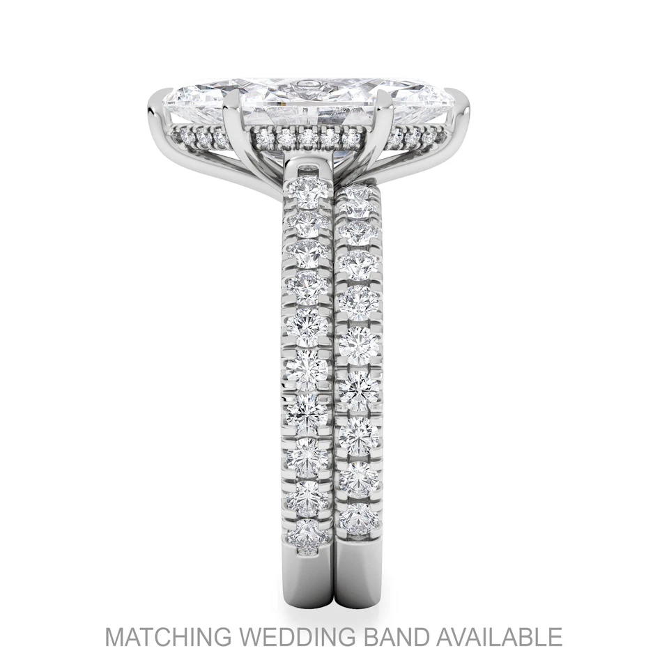 Amora Marquise 3.36ct Hidden Halo Lab Diamond Engagement Ring With Side Stones Set in 18K White Gold
