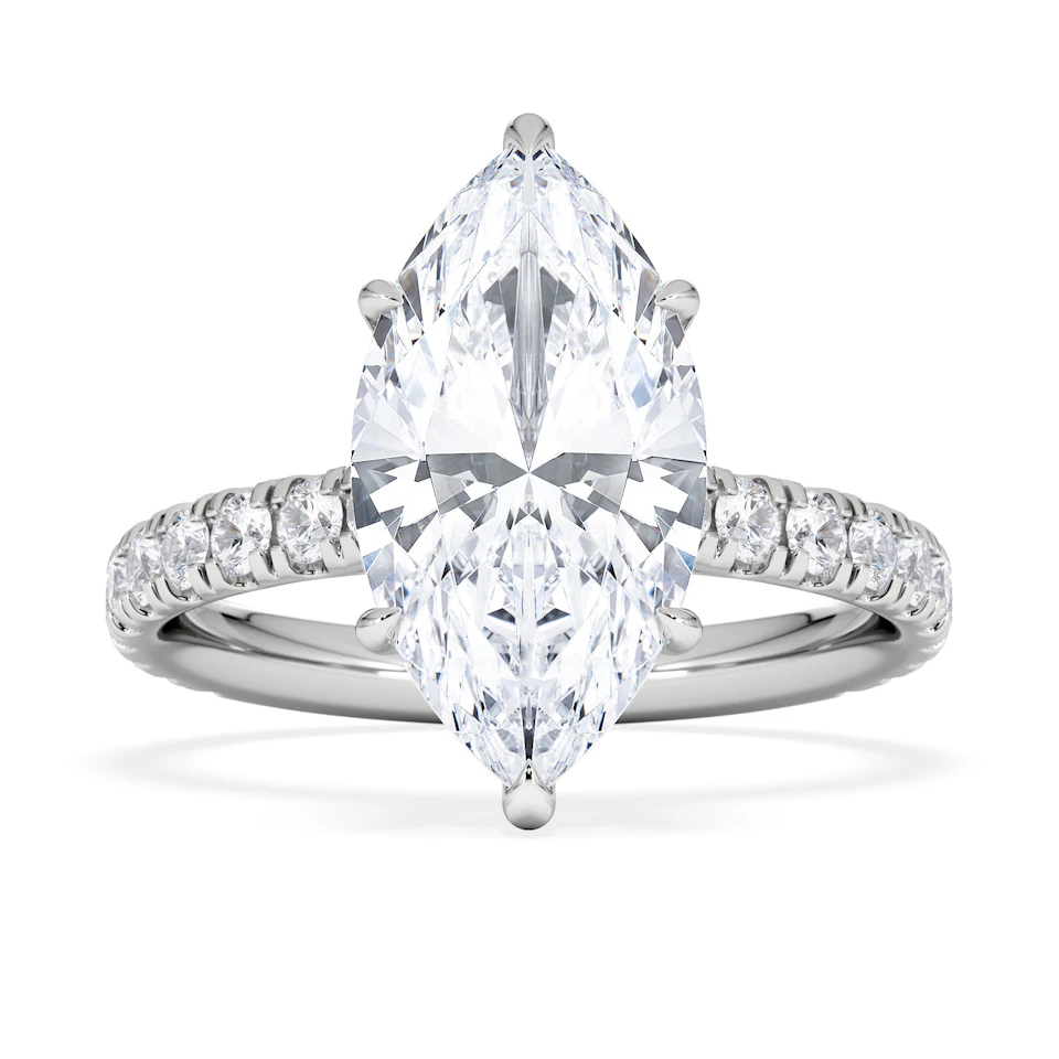 Amora Marquise 3.36ct Hidden Halo Lab Diamond Engagement Ring With Side Stones Set in 18K White Gold