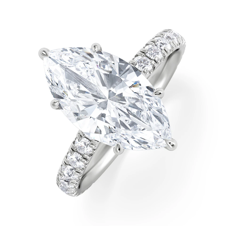 Amora Marquise 3.36ct Hidden Halo Lab Diamond Engagement Ring With Side Stones Set in 18K White Gold