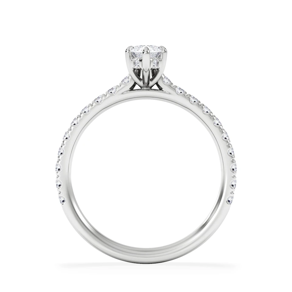 Amora Marquise 0.97ct Hidden Halo Diamond Engagement Ring with Side Stones Set in 18K White Gold
