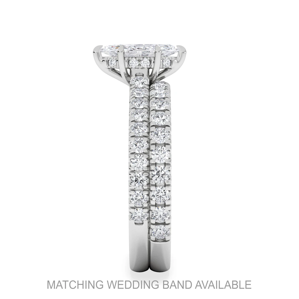 Amora Marquise 0.97ct Hidden Halo Diamond Engagement Ring with Side Stones Set in 18K White Gold