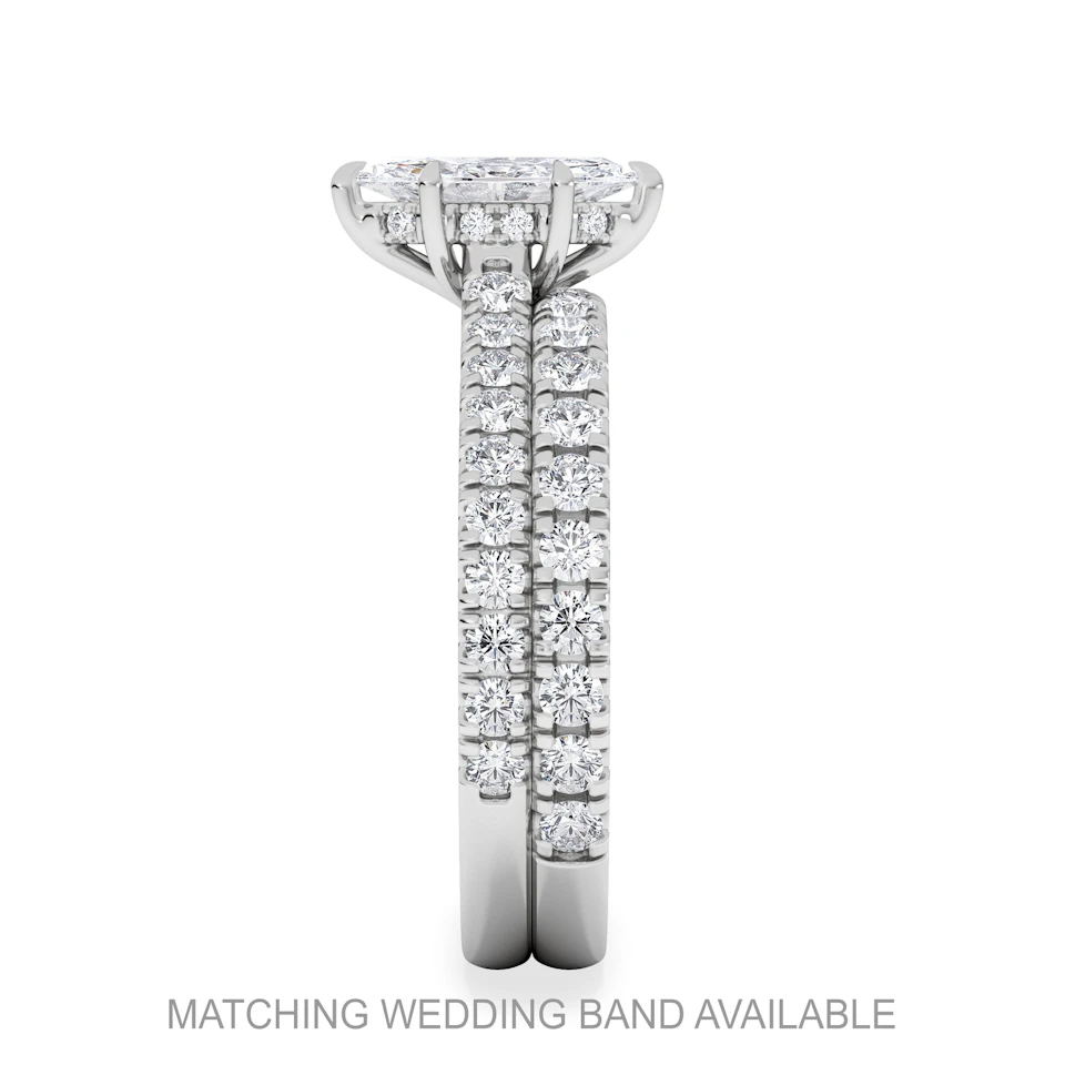 Amora Marquise 0.97ct Hidden Halo Diamond Engagement Ring With Side Stones Set in Platinum