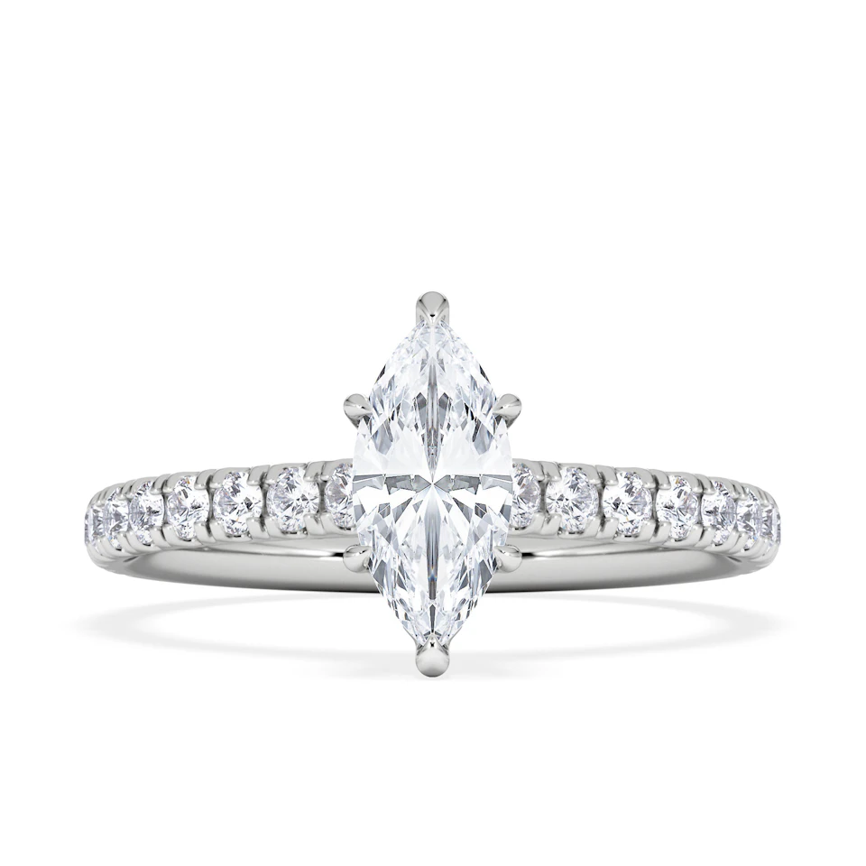 Amora Marquise 0.97ct Hidden Halo Diamond Engagement Ring With Side Stones Set in Platinum