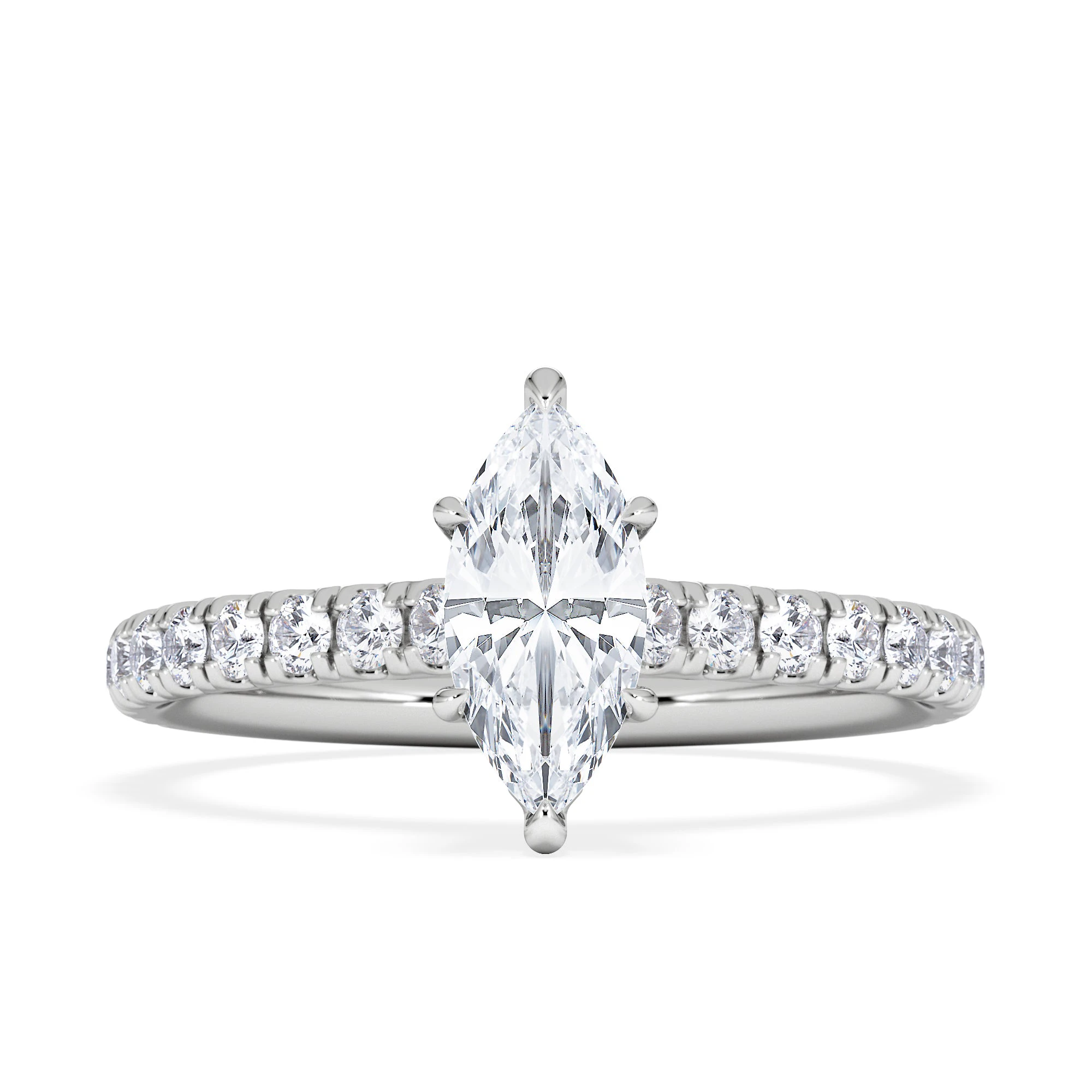 Amora Marquise 0.97ct Hidden Halo Lab Diamond Engagement Ring with Side Stones Set in 18K White Gold