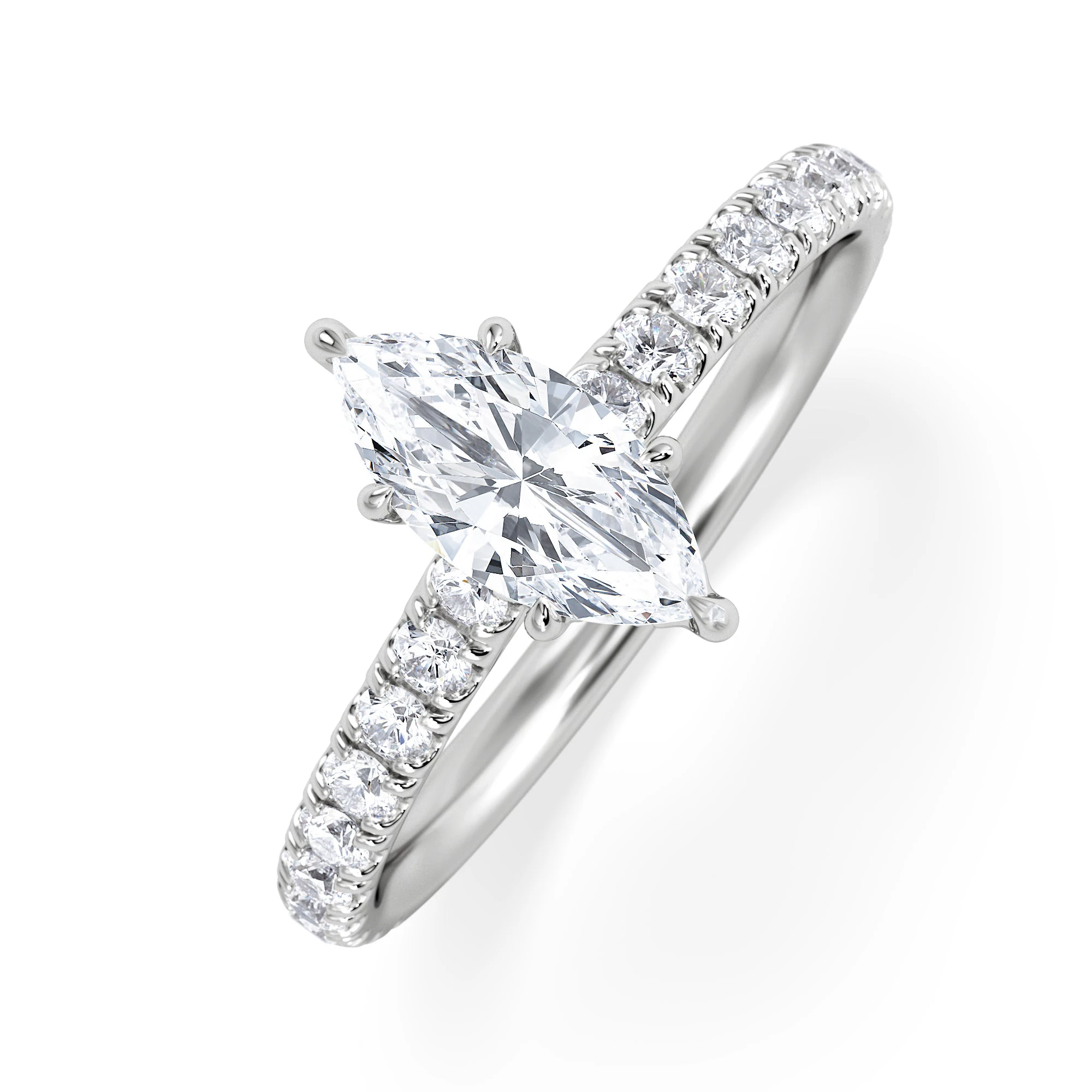Amora Marquise 0.97ct Hidden Halo Lab Diamond Engagement Ring with Side Stones Set in 18K White Gold