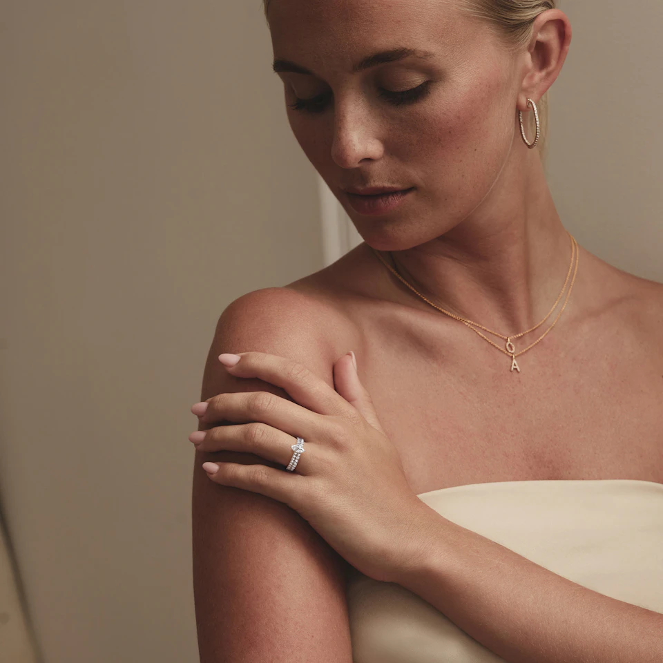 Amora Marquise 0.97ct Hidden Halo Diamond Engagement Ring with Side Stones Set in 18K White Gold