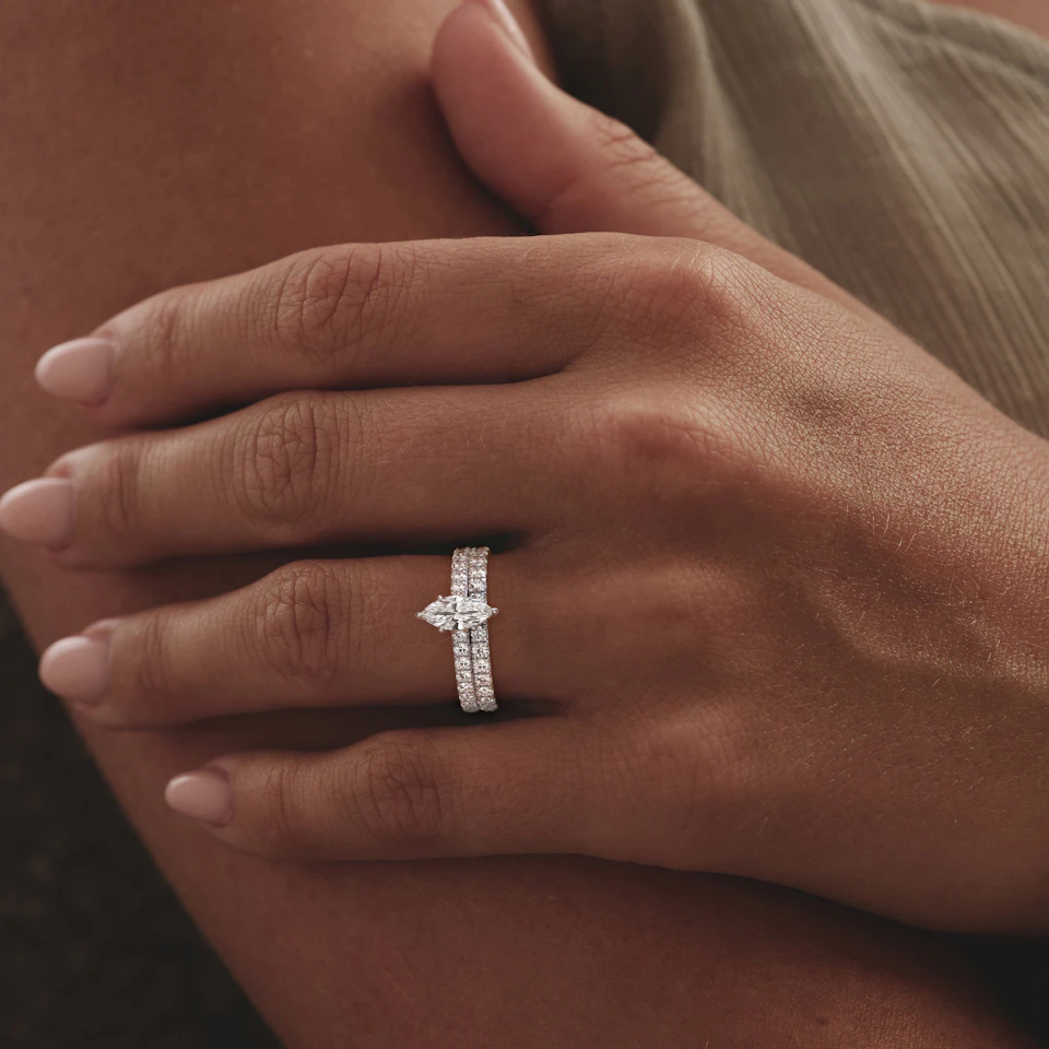 Amora Marquise 0.97ct Hidden Halo Lab Diamond Engagement Ring With Side Stones Set in Platinum