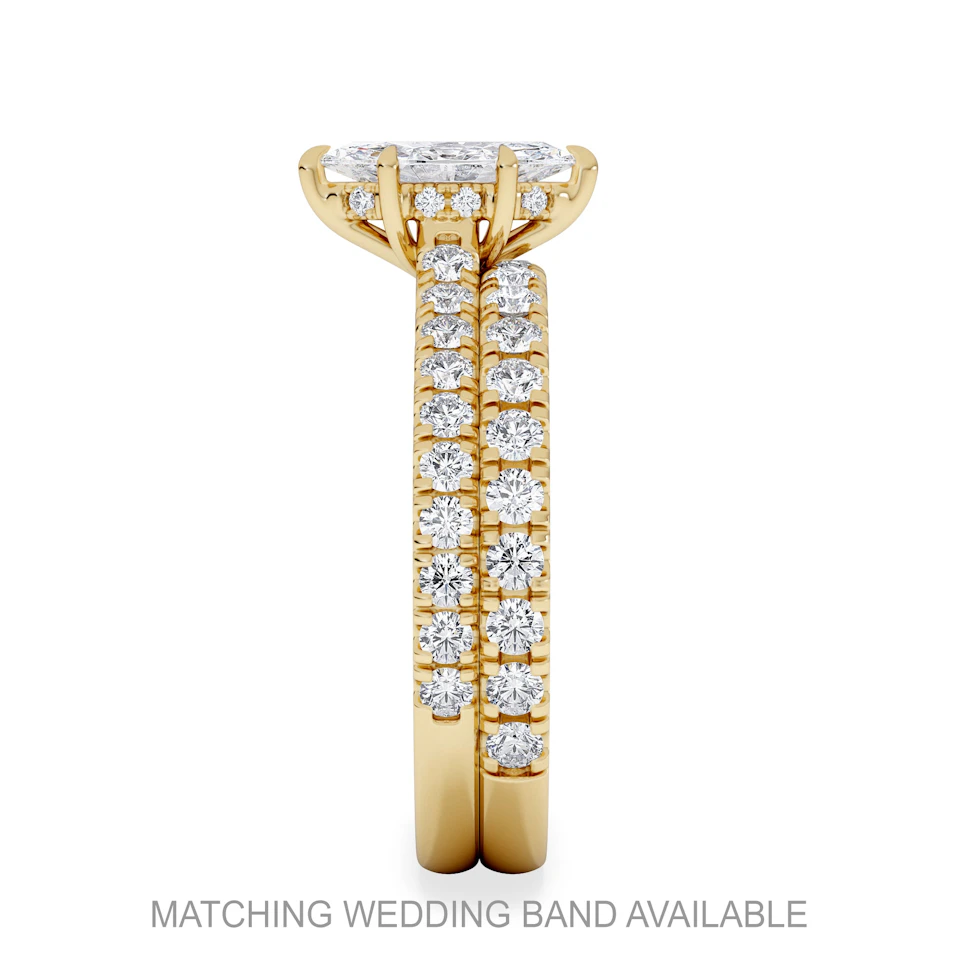 Amora Marquise 0.97ct Hidden Halo Diamond Engagement Ring With Side Stones Set in 18K Gold