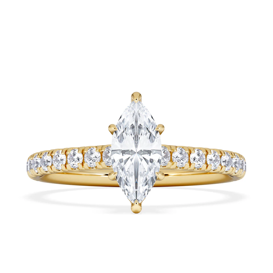 Amora Marquise 0.97ct Hidden Halo Diamond Engagement Ring With Side Stones Set in 18K Gold