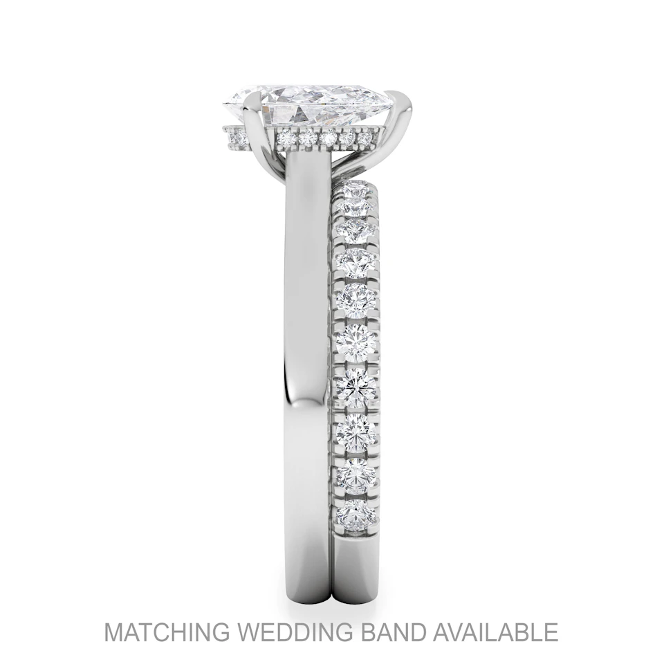 Amora Pear 1.07ct Hidden Halo Lab Diamond Engagement Ring F/VS Set in 18K White Gold
