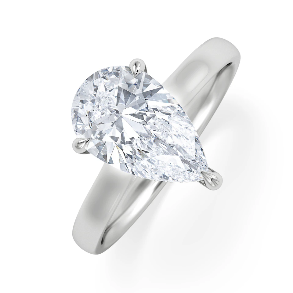 Amora Pear 2.09ct Hidden Halo Lab Diamond Engagement Ring F/VS Set in 18K White Gold
