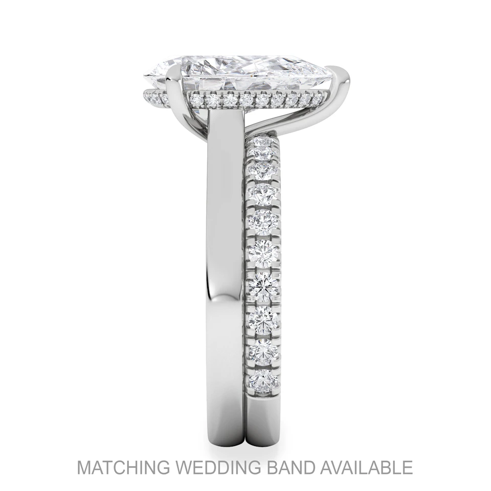 Amora Pear 3.11ct Hidden Halo Lab Diamond Engagement Ring G/VS Set in 18K White Gold