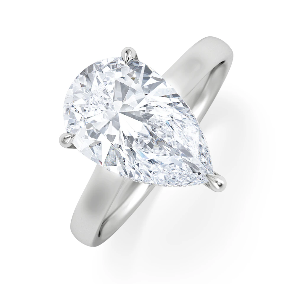 Amora Pear 3.11ct Hidden Halo Lab Diamond Engagement Ring G/VS Set in 18K White Gold