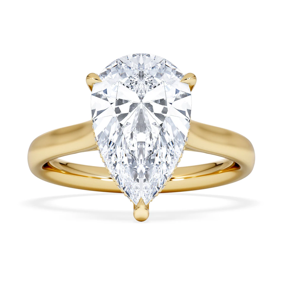 Amora Pear 3.11ct Hidden Halo Lab Diamond Engagement Ring G/VS Set in 18K Gold