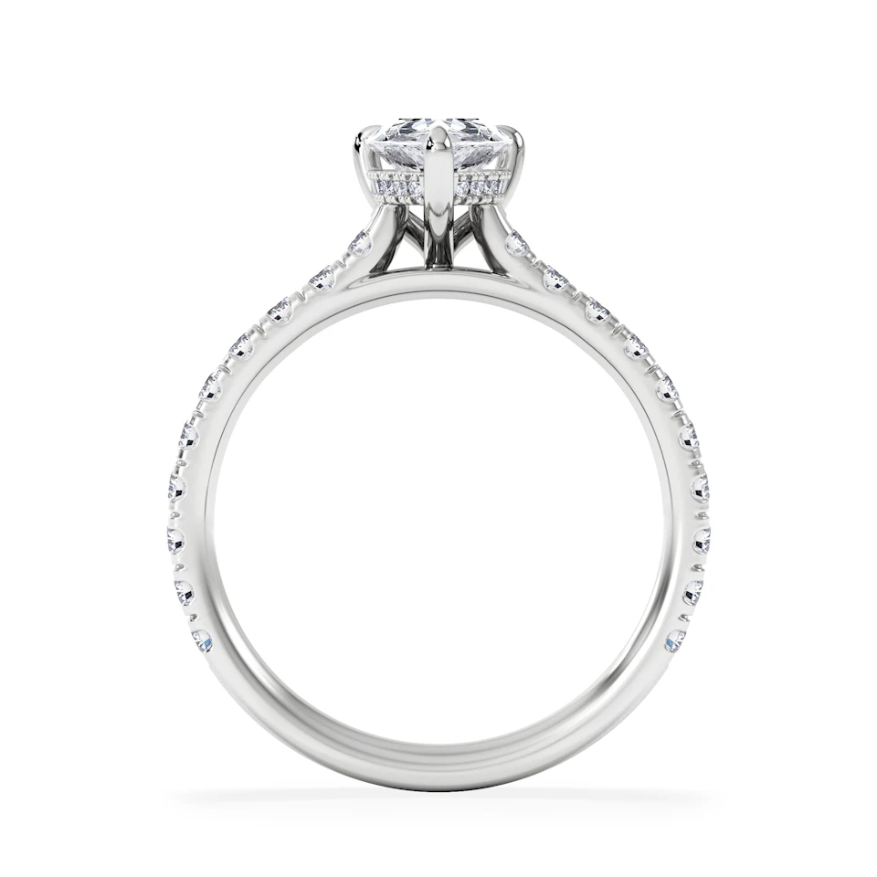 Amora Pear 1.47ct Hidden Halo Lab Diamond Engagement Ring With Side Stones Set in 18K White Gold