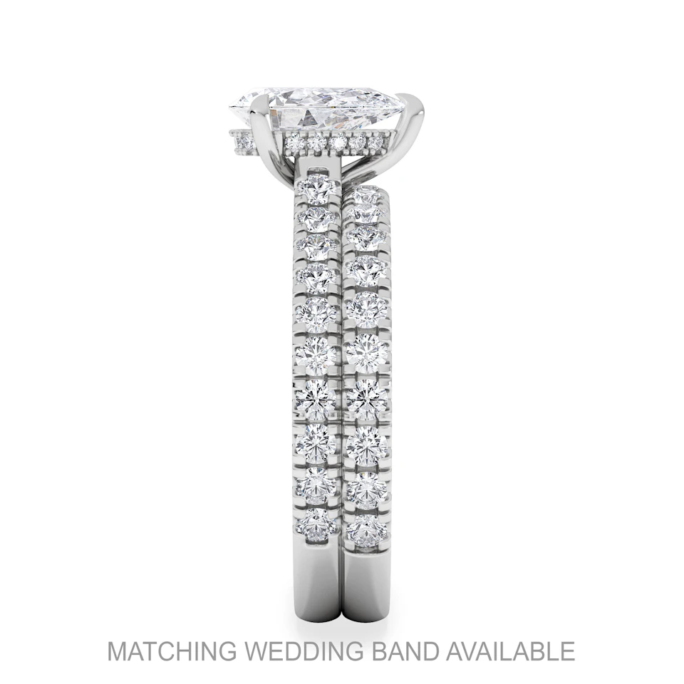 Amora Pear 1.47ct Hidden Halo Lab Diamond Engagement Ring With Side Stones Set in Platinum