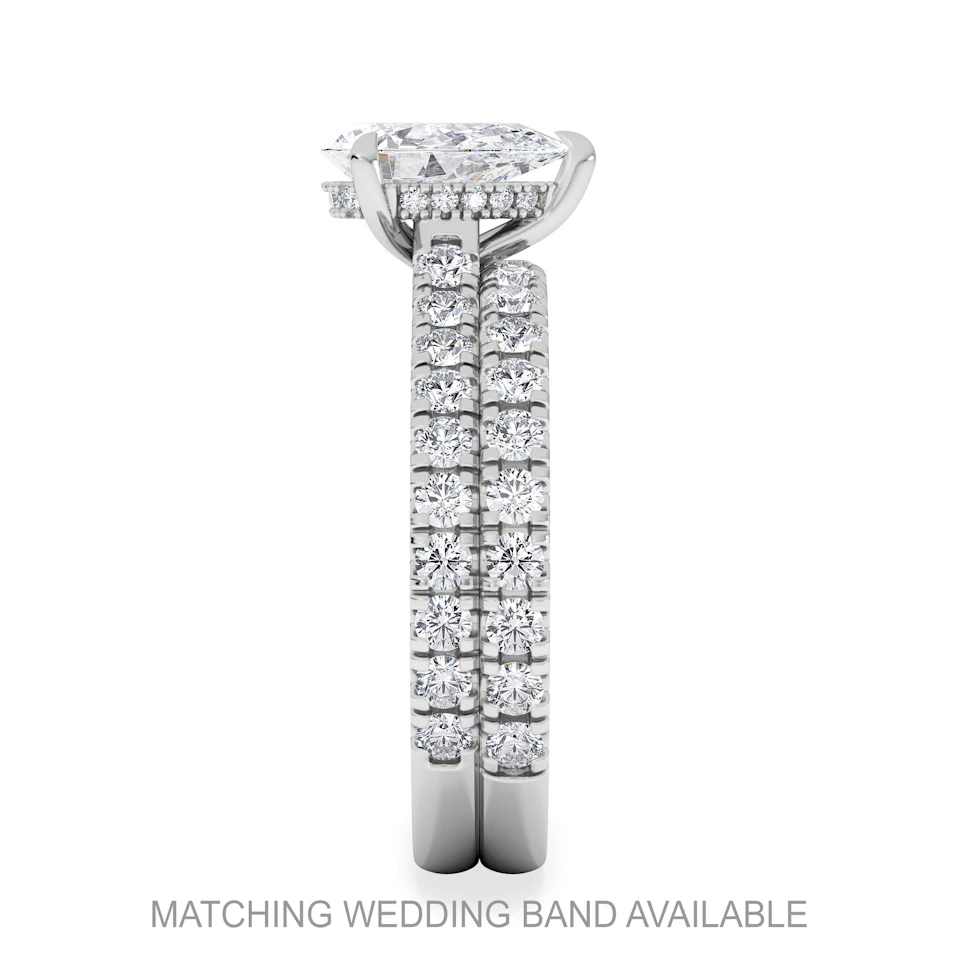 Amora Pear 1.47ct Hidden Halo Lab Diamond Engagement Ring With Side Stones Set in 18K White Gold