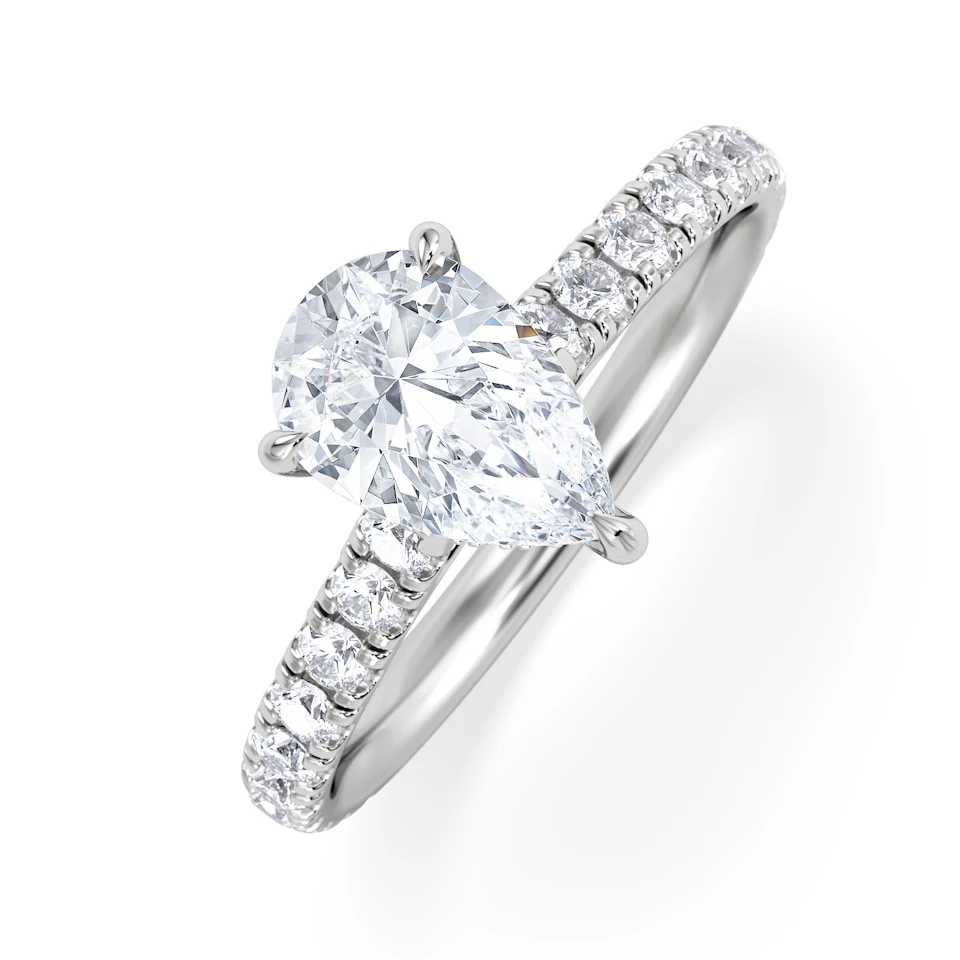 Amora Pear 1.47ct Hidden Halo Lab Diamond Engagement Ring With Side Stones Set in Platinum
