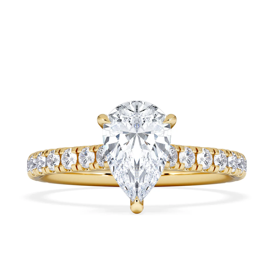 Amora Pear 1.47ct Hidden Halo Lab Diamond Engagement Ring With Side Stones Set in 18K Gold