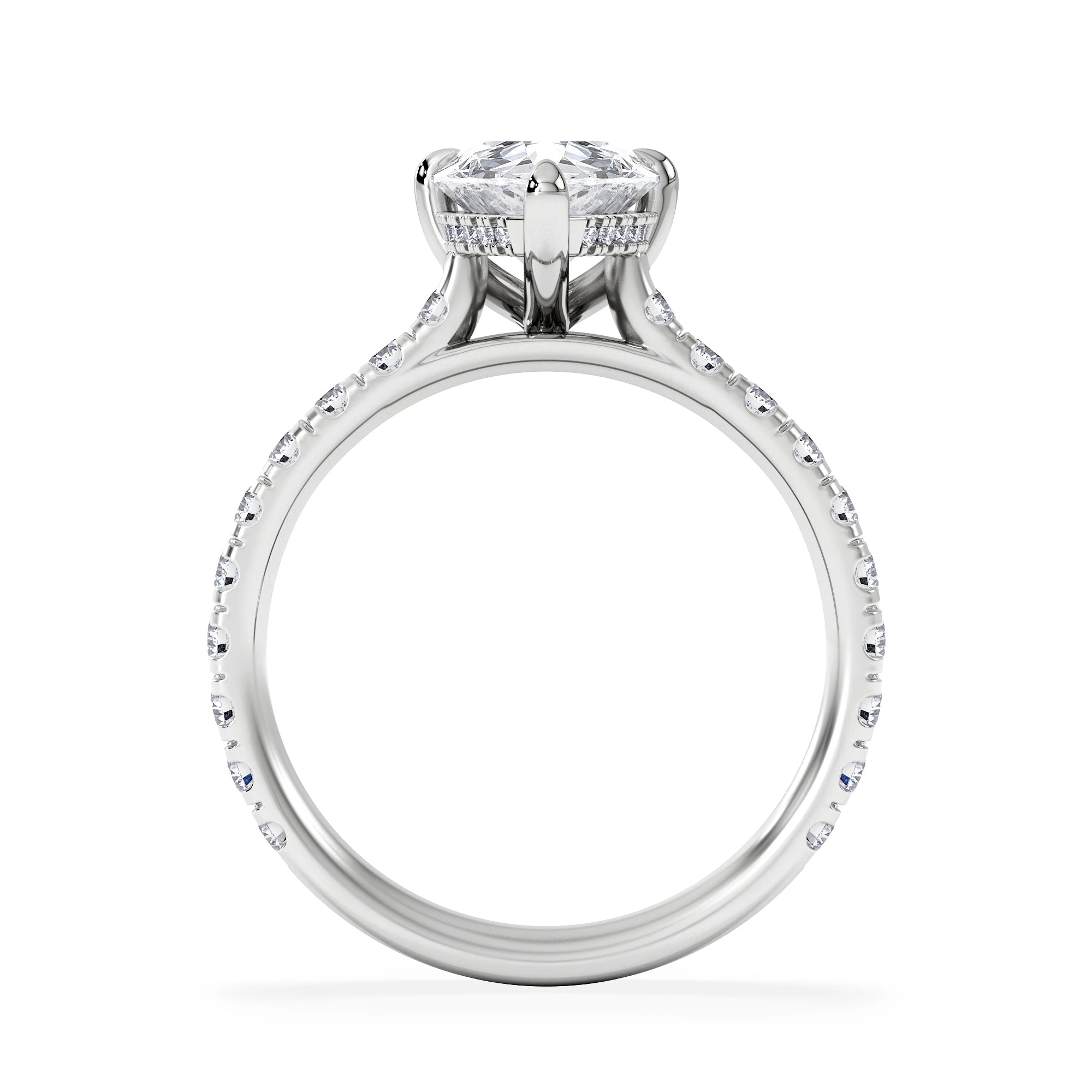 Amora Pear 2.55ct Hidden Halo Lab Diamond Engagement Ring With Side Stones Set in 18K White Gold