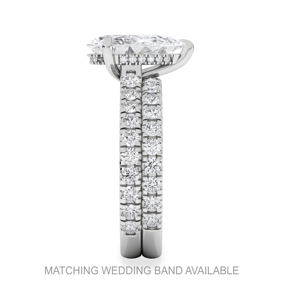 Amora Pear 2.55ct Hidden Halo Lab Diamond Engagement Ring With Side Stones Set in 18K White Gold