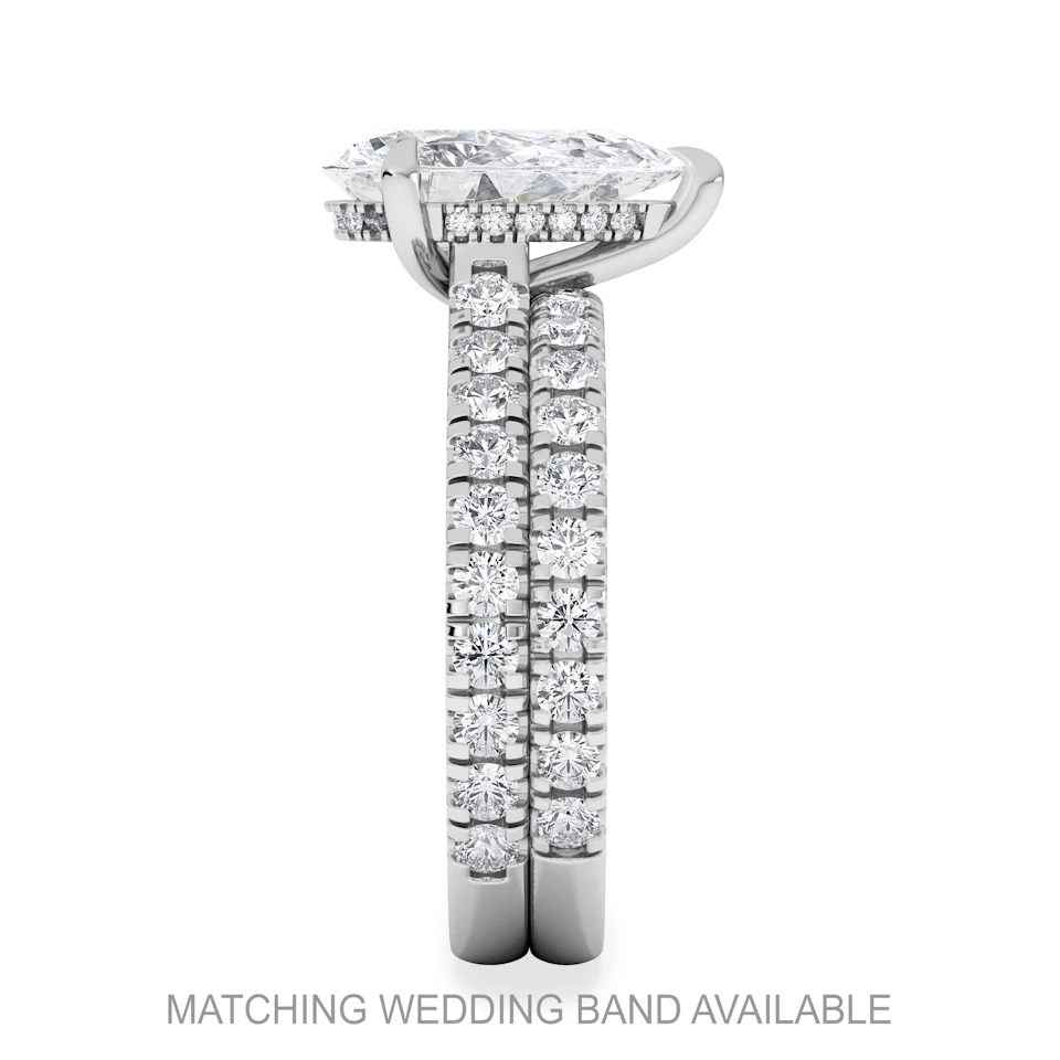 Amora Pear 2.55ct Hidden Halo Lab Diamond Engagement Ring With Side Stones Set in 18K Platinum