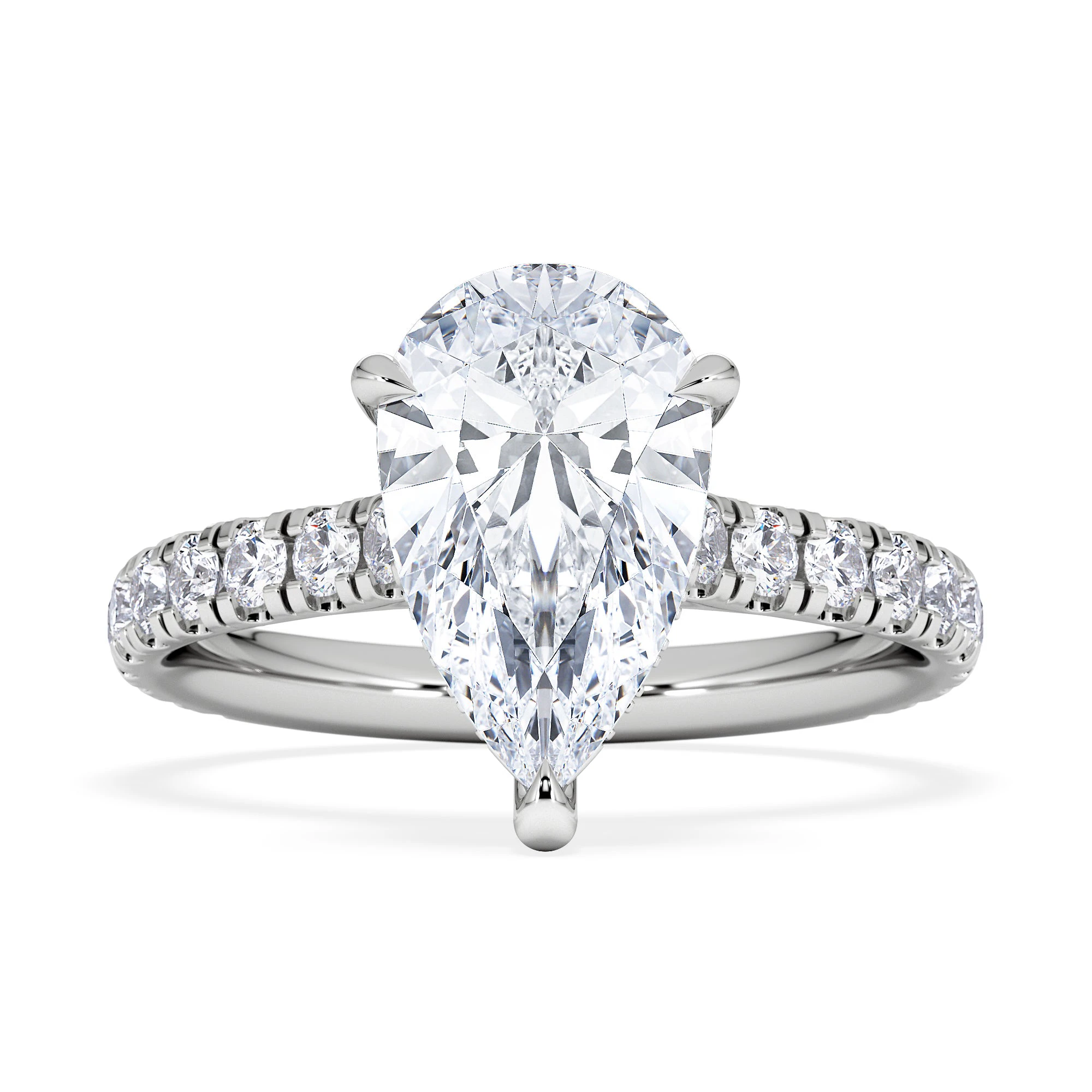 Amora Pear 2.55ct Hidden Halo Lab Diamond Engagement Ring With Side Stones Set in 18K White Gold