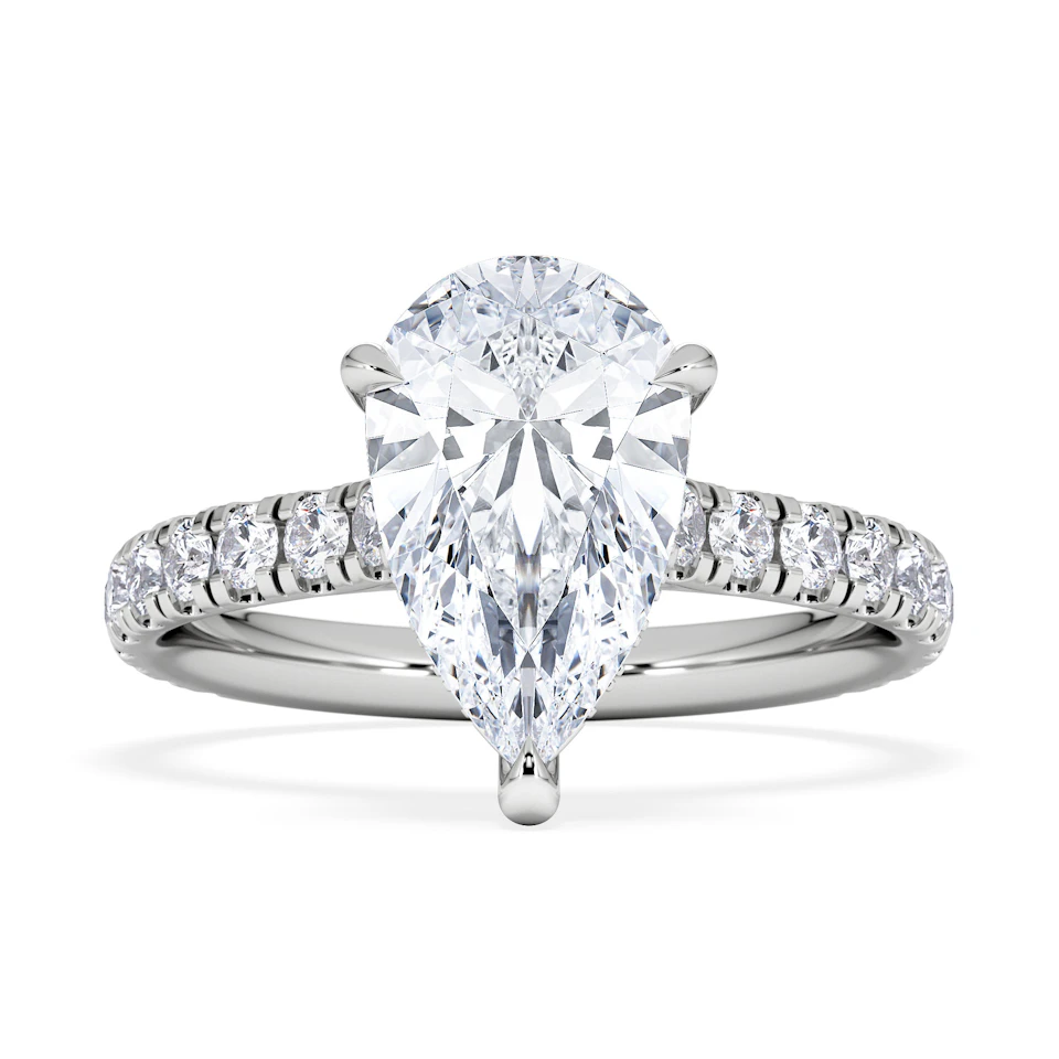 Amora Pear 2.55ct Hidden Halo Lab Diamond Engagement Ring With Side Stones Set in 18K Platinum