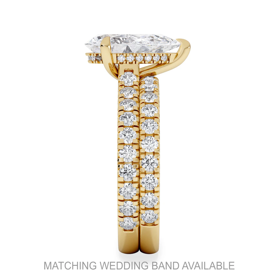 Amora Pear 2.55ct Hidden Halo Lab Diamond Engagement Ring With Side Stones Set in 18K Gold