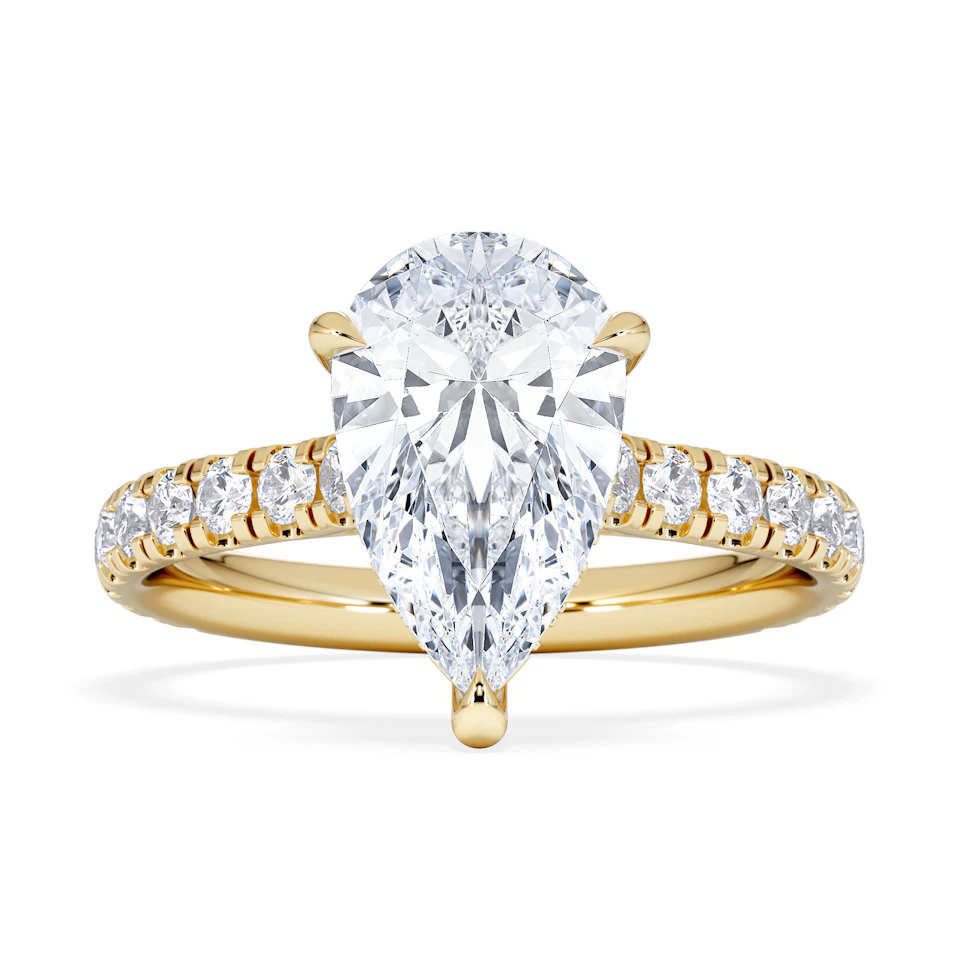 Amora Pear 2.55ct Hidden Halo Lab Diamond Engagement Ring With Side Stones Set in 18K Gold