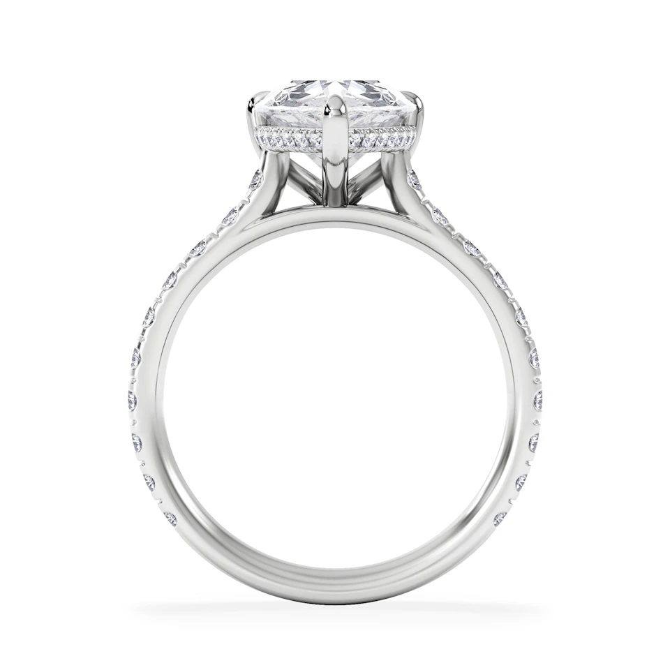 Amora Pear 3.36ct Hidden Halo Lab Diamond Engagement Ring With Side Stones Set in 18K Platinum