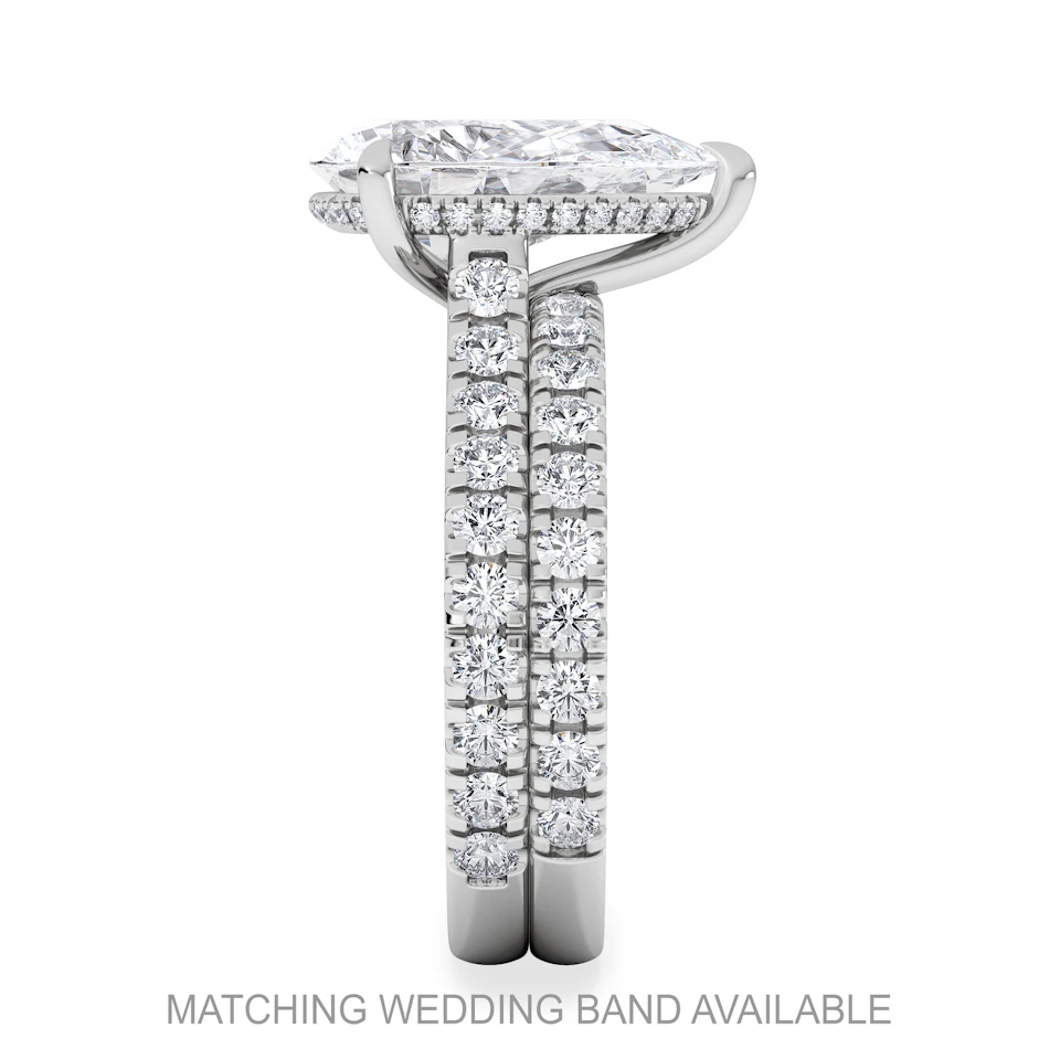 Amora Pear 3.36ct Hidden Halo Lab Diamond Engagement Ring With Side Stones Set in 18K Platinum