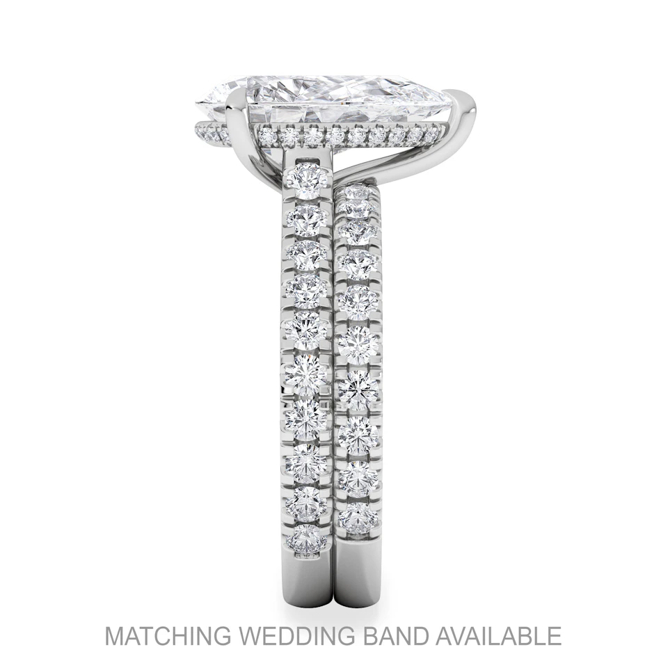 Amora Pear 3.36ct Hidden Halo Lab Diamond Engagement Ring With Side Stones Set in 18K White Gold
