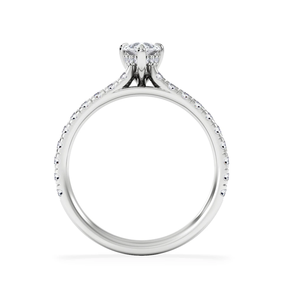 Amora Pear 0.97ct Hidden Halo Lab Diamond Engagement Ring With Side Stones Set in 18K White Gold