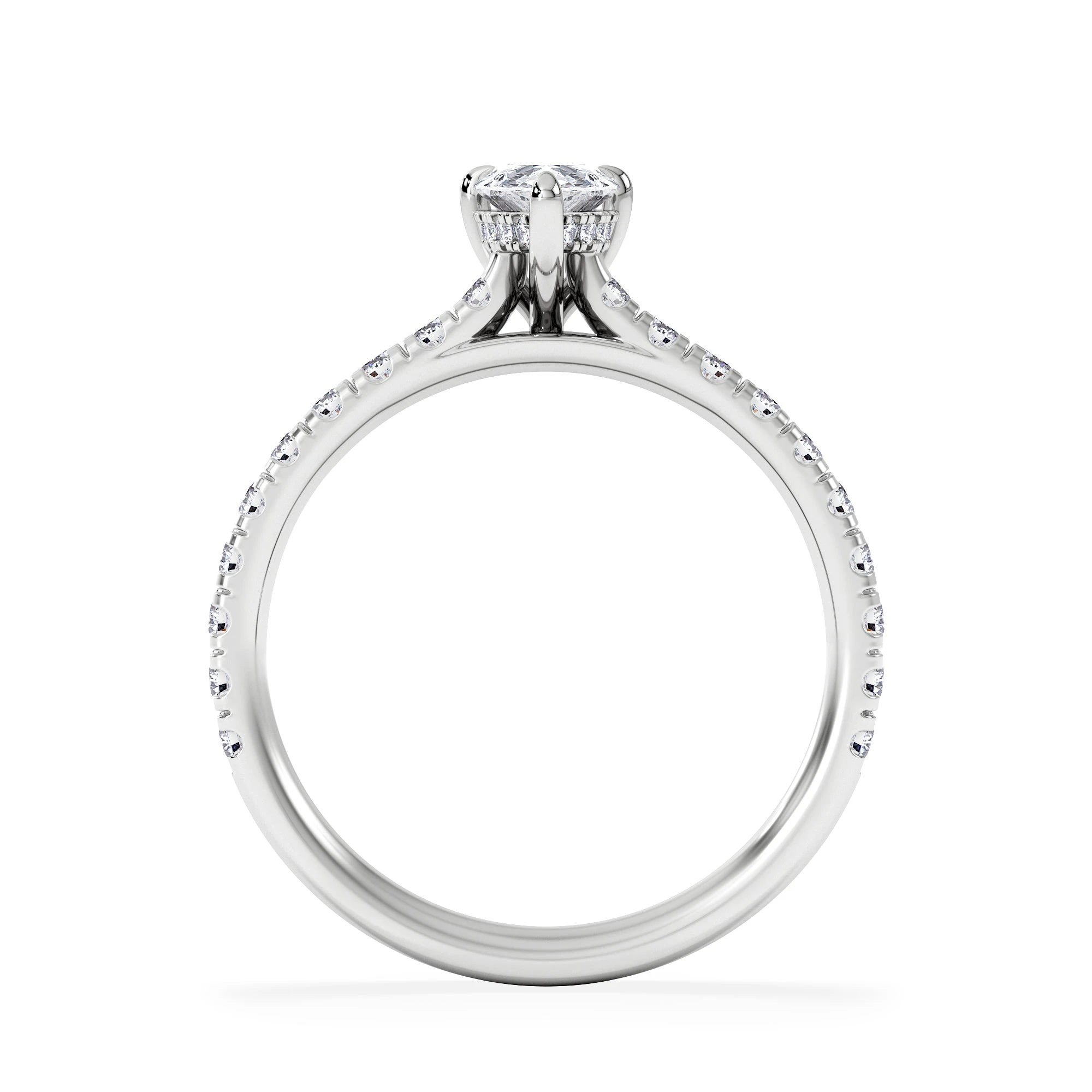 Amora Pear 0.97ct Hidden Halo Lab Diamond Engagement Ring With Side Stones Set in 18K White Gold