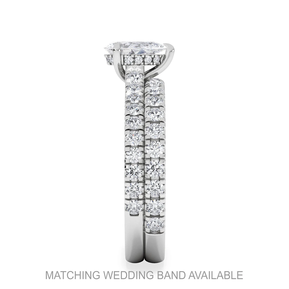 Amora Pear 0.97ct Hidden Halo Lab Diamond Engagement Ring With Side Stones Set in 18K Platinum