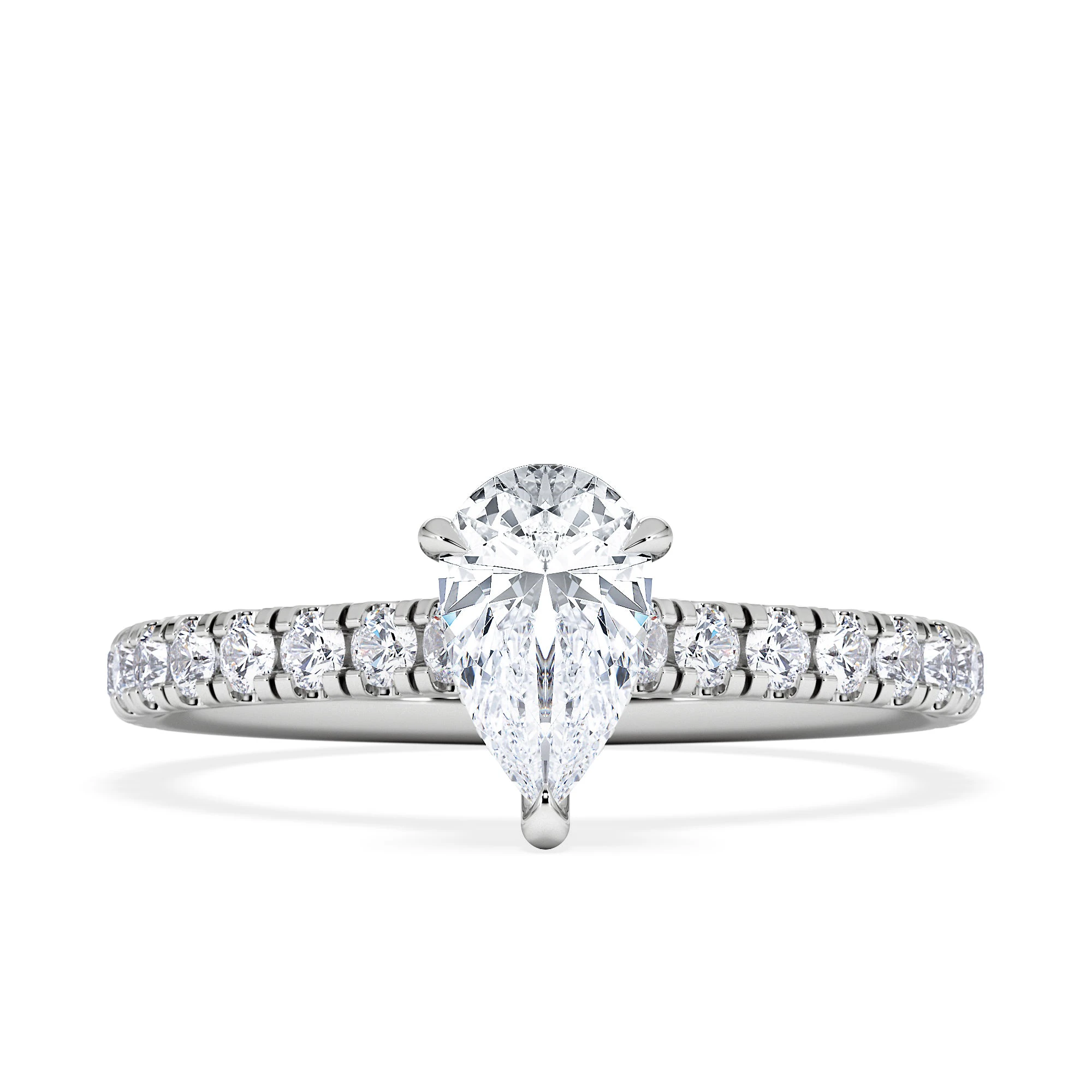 Amora Pear 0.97ct Hidden Halo Lab Diamond Engagement Ring With Side Stones Set in 18K White Gold